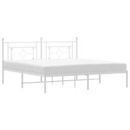 Berkfield Home Metal Bed Frame without Mattress with Headboard White 183x213cm - Size: 183x213 cm - thumbnail 1