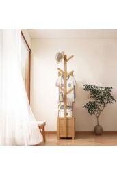 Living and Home Freestanding Bamboo Clothes Rack Garment Rack with Storage Shelves Coat Hanger Hanging Rod in Natural - thumbnail 5