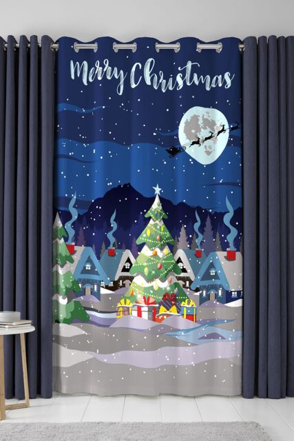 Bedlam 'Glow In The Dark' Christmas Scene Eyelet Single Panel Door Curtain - Size: 137 cm width x 213 cm drop - image 1