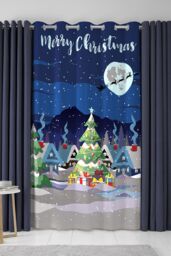 Bedlam 'Glow In The Dark' Christmas Scene Eyelet Single Panel Door Curtain - Size: 137 cm width x 213 cm drop - thumbnail 1