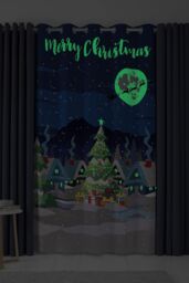 Bedlam 'Glow In The Dark' Christmas Scene Eyelet Single Panel Door Curtain - Size: 137 cm width x 213 cm drop - thumbnail 2