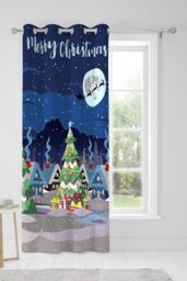 Bedlam 'Glow In The Dark' Christmas Scene Eyelet Single Panel Door Curtain - Size: 137 cm width x 213 cm drop - thumbnail 3