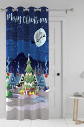 Bedlam 'Glow In The Dark' Christmas Scene Eyelet Single Panel Door Curtain - Size: 137 cm width x 213 cm drop - thumbnail 4