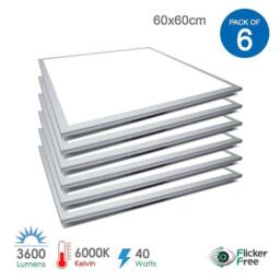 Pack of 6 units, 40W LED Ceiling Slim Edgelit Panel 6000K, 595x595 MM