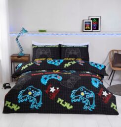 Rapport Home Gamer Microfiber Polyester Duvet Cover Set with Pillowcase in Black - Size: Single