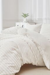Ezysleep Super Soft Luxury Faux Fur Stripe Duvet in Cream - Size: Double - thumbnail 1