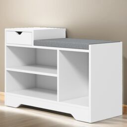 Pirlo Plush Industrial Shoe Storage Bench With 3 Open Shelves in White - thumbnail 5