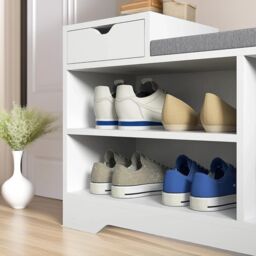 Pirlo Plush Industrial Shoe Storage Bench With 3 Open Shelves in White - thumbnail 2