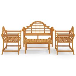Berkfield Home 4 Piece Garden Lounge Set Solid Wood Teak in Brown - thumbnail 2