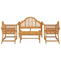 Berkfield Home 4 Piece Garden Lounge Set Solid Wood Teak in Brown - thumbnail 3