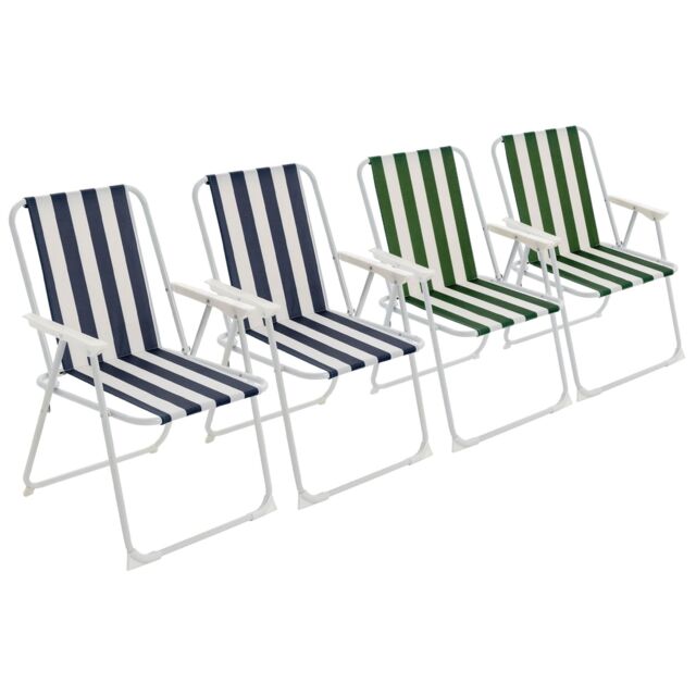 Harbour Housewares Folding Metal Beach Chairs Blue/Green Stripe Pack of 4