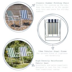 Harbour Housewares Folding Metal Beach Chairs Blue/Green Stripe Pack of 4 - thumbnail 2