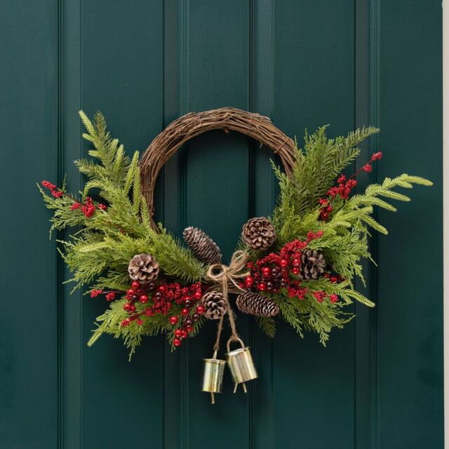 Scottish Everlastings Ltd 50cm Real Touch Half Wreath with Bells in Green - image 1