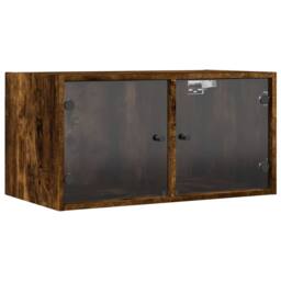 Berkfield Home Wall Cabinet with Glass Doors Smoked Oak 68.5x37x35 cm in Brown - thumbnail 1