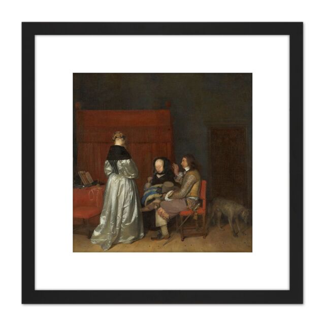 Artery8 Ter Borch Gallant Conversation Paternal Admonition 8X8 Inch Square Wooden Framed Wall Art Print Picture with Mount in Black - image 1