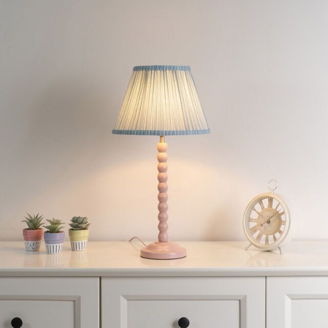 ValueLights Bobbins Rose Pink Table Lamp with Tapered Fabric Pleasted Lamp Shade in Pale Pink - image 1