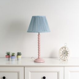 ValueLights Bobbins Rose Pink Table Lamp with Tapered Fabric Pleasted Lamp Shade in Pale Pink - thumbnail 5