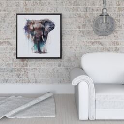 "Warren Reed - Designer Elephant Splashart Framed Canvas in Black - Size: W16"" x H16""" - thumbnail 2