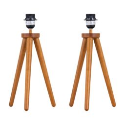 First Choice Lighting Set of 2 Voyage - Dark Oak Wooden Tripod Lamp Bases in Brown