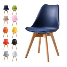 MCC Direct Single Dining Chair with Wooden Legs & Padded Cushion - Eva in Blue