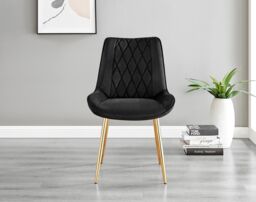 FurnitureboxUK Leonardo White Glass Marble Effect Gold Leg Table & 4 Pesaro Gold Leg Chairs in Black - thumbnail 8
