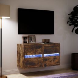 Berkfield Home TV Wall Cabinets with LED Lights 2 pcs Smoked Oak 41x31x45 cm in Brown - Size: 41 x 31 x 45 cm - thumbnail 5