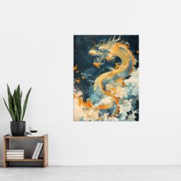"Artery8 Wall Art Print Japanese Blue Orange Water Dragon Painting Poster - Size: W18"" x H24""" - thumbnail 4