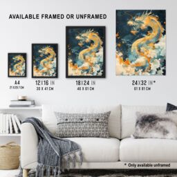 "Artery8 Wall Art Print Japanese Blue Orange Water Dragon Painting Poster - Size: W18"" x H24""" - thumbnail 3