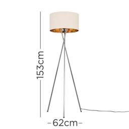 ValueLights Camden Chrome Metal Tripod Floor Lamp with Beige & Gold Lamp Shade - thumbnail 7