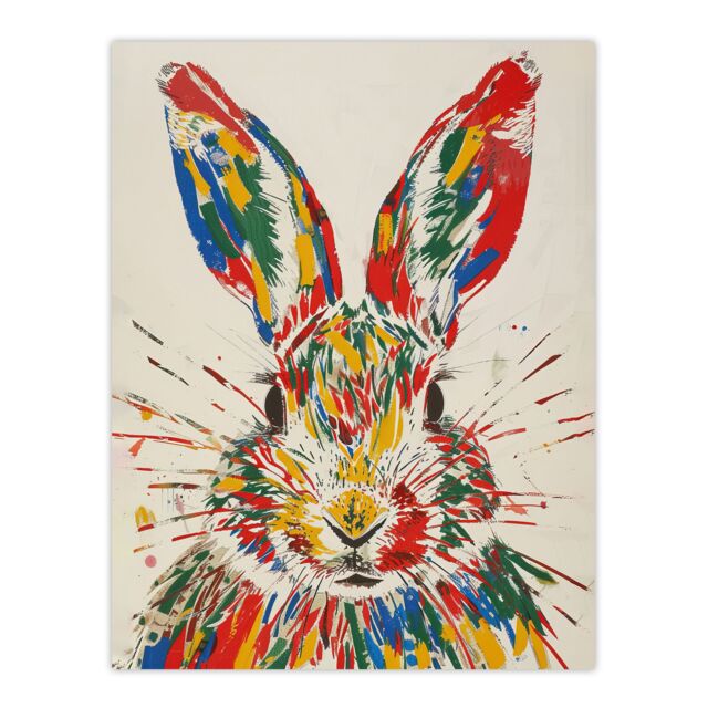 "Artery8 Colourful Rabbit Portrait Bright Fun Cute Spring Wall Art Print - Size: W18"" x H24""" - image 1