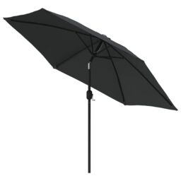 Berkfield Home Outdoor Parasol with LED Lights & Steel Pole 300cm Anthracite in Black - thumbnail 4