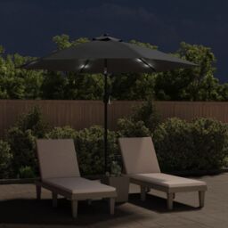 Berkfield Home Outdoor Parasol with LED Lights & Steel Pole 300cm Anthracite in Black - thumbnail 3