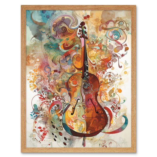 "Artery8 Wall Art Print Sensory Sonata Violin Music Note Synesthesia Shapes & Colours Modern Watercolour Art Framed in Light Oak - Size: W12"" x H16""" - image 1