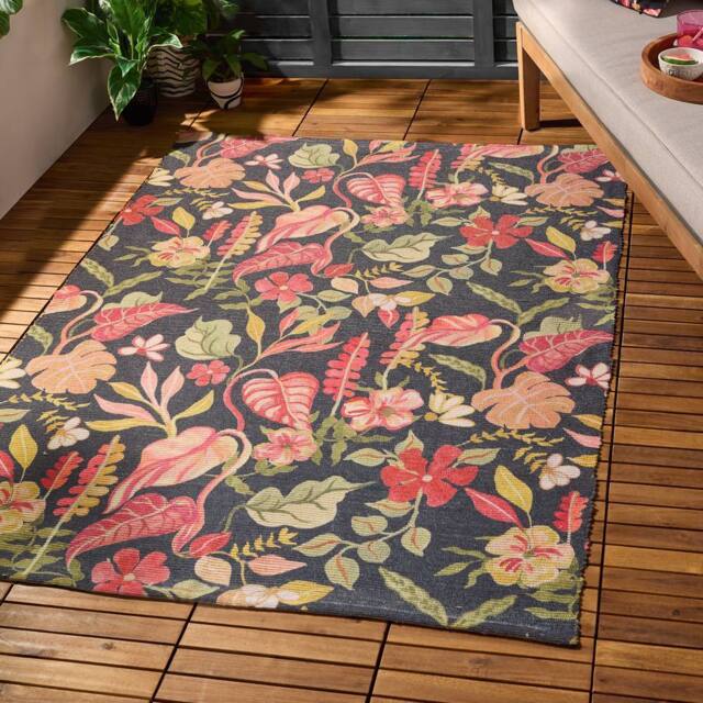 Furn Tropical Bloom Floral Indoor/Outdoor Rug in Black - Size: 120 cm x 170 cm - image 1