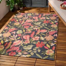 Furn Tropical Bloom Floral Indoor/Outdoor Rug in Black - Size: 120 cm x 170 cm - thumbnail 1