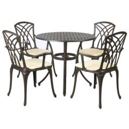 Charles Bentley Metal Cast Aluminium Garden Furniture Patio Set With Cushions in Black - thumbnail 1