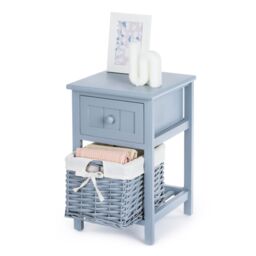 LIVIVO Stylish Bedside Cabinet Table with a Wicker Drawer in Grey