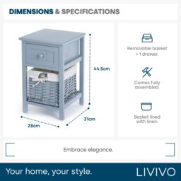 LIVIVO Stylish Bedside Cabinet Table with a Wicker Drawer in Grey - thumbnail 6
