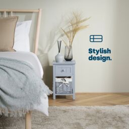 LIVIVO Stylish Bedside Cabinet Table with a Wicker Drawer in Grey - thumbnail 3