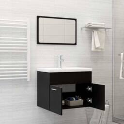 Berkfield Home 2 Piece Bathroom Furniture Set Black Engineered Wood - thumbnail 3