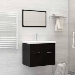 Berkfield Home 2 Piece Bathroom Furniture Set Black Engineered Wood - thumbnail 2
