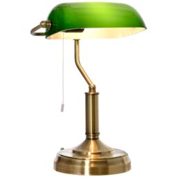 HOMCOM Banker's Table Lamp Antique Bronze Base Green Glass Shade Pull Rope - thumbnail 2