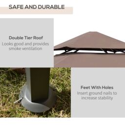 OUTSUNNY Outdoor Double-tier BBQ Gazebo Shelter Grill Canopy Barbecue Tent in Brown - thumbnail 4