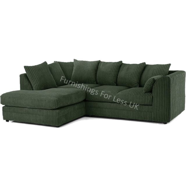 Furnishings For Less UK Luxor Jumbo Cord 4 Seater Corner sofa Left Hand Facing in Green - image 1