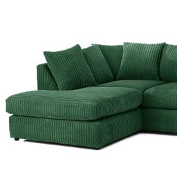 Furnishings For Less UK Luxor Jumbo Cord 4 Seater Corner sofa Left Hand Facing in Green - thumbnail 2