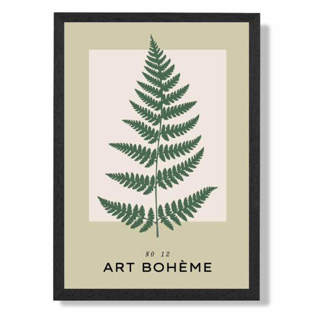 ARTZE Green & Beige Fern Flower Market Simplicity Framed Print SIZE: A3 with Black Frame - Size: A4 - image 1