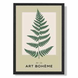 ARTZE Green & Beige Fern Flower Market Simplicity Framed Print SIZE: A3 with Black Frame - Size: A4