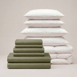 Bedable 100% Cotton Sateen Bedding Bundle 460 Thread Count - Duvet Cover + Fitted Sheet + 4 Pillowcases + Duvet + 4 Pillows in Green - Size: King - thumbnail 2
