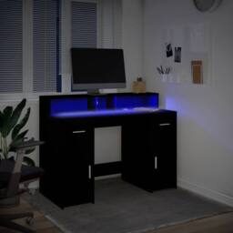 Berkfield Home Soft Desk with LED Lights Black 120x55x91 cm Engineered Wood - Size: 120 x 55 x 91 cm - thumbnail 5