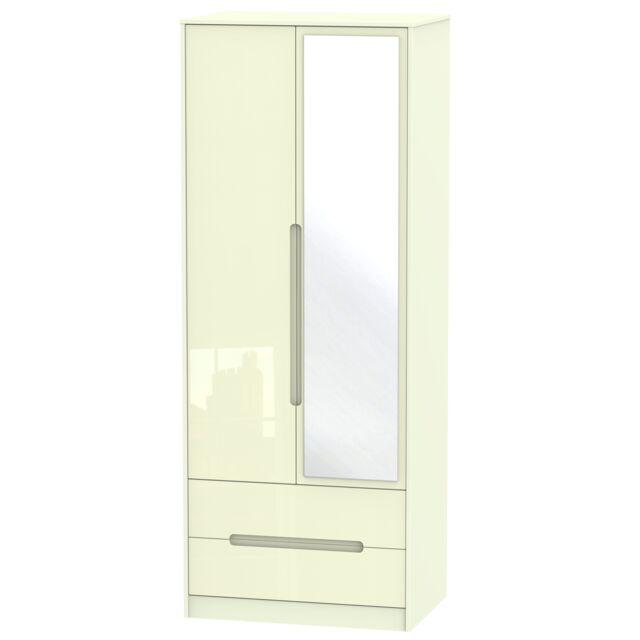 Ready Assembled 2 U Bristol Tall 2 Door 2drw Mirrored Wardrobe (Ready Assembled) in Cream